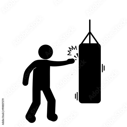illustration of a flat stick figure character hitting and kicking a punching bag