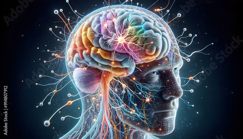 The Illuminated Mind: A radiant human brain pulsates with vibrant energy, symbolizing consciousness, creativity, and the power of thought.