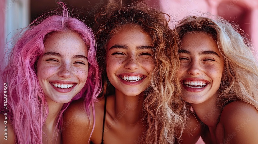 Fototapeta premium Group Of Girls Laughing Together In A Studio