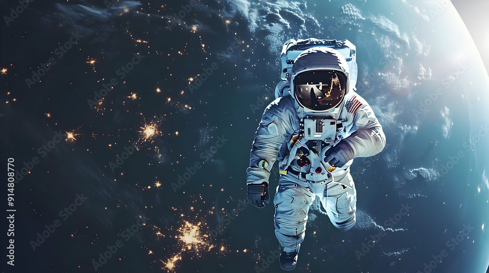 Astronaut Floating in Space with Earth in the Background - Realistic Image Astronaut Floating in Space with Earth in the Background - Realistic Image