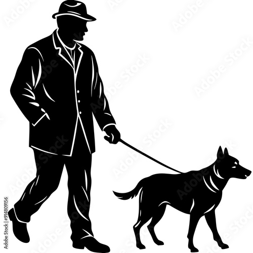 Man walking with dog out of home illustrtion