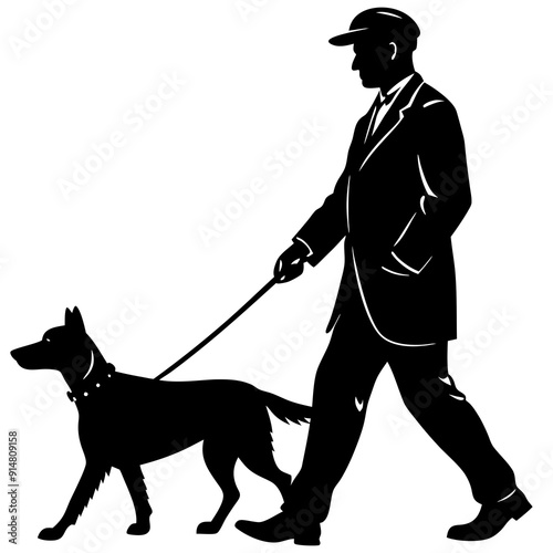 Man walking with dog out of home illustrtion