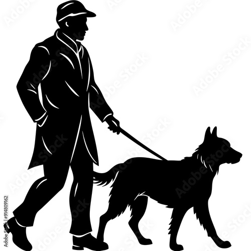 Man walking with dog out of home illustrtion