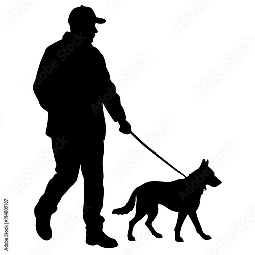 Man walking with dog out of home illustrtion