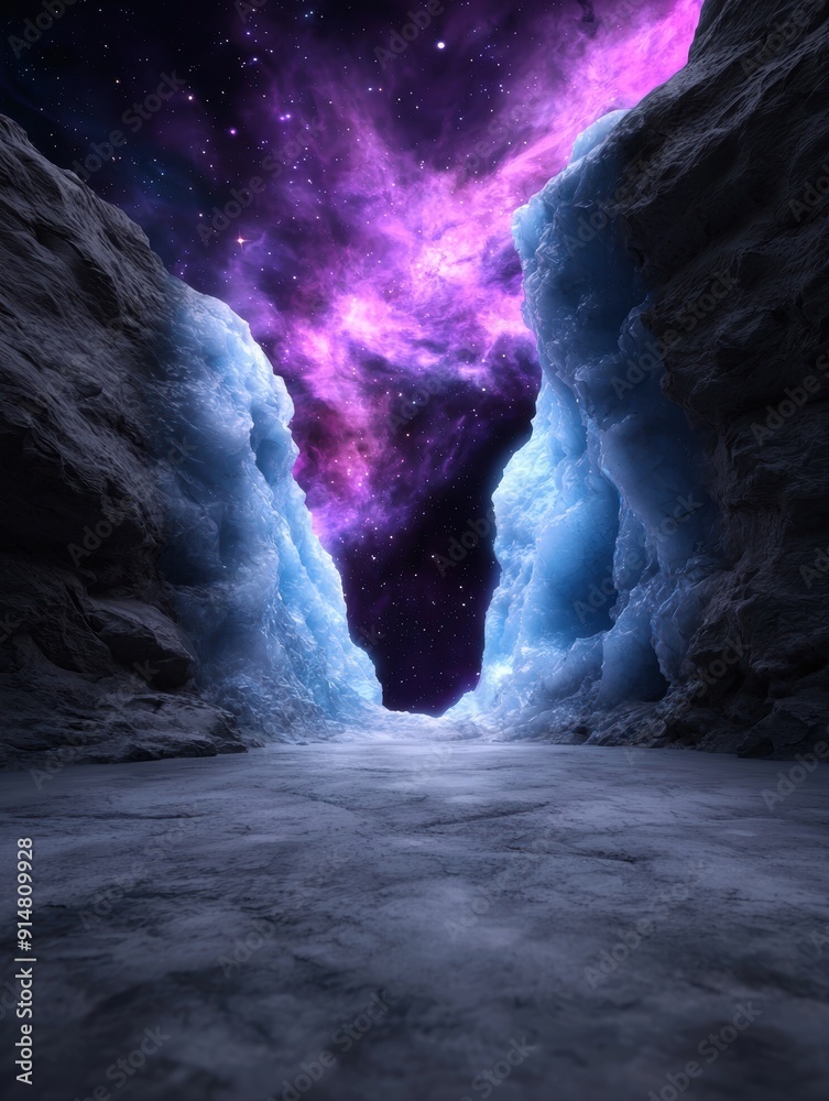 Ethereal ice cave in a cosmic landscape Ethereal ice cave in a cosmic landscape