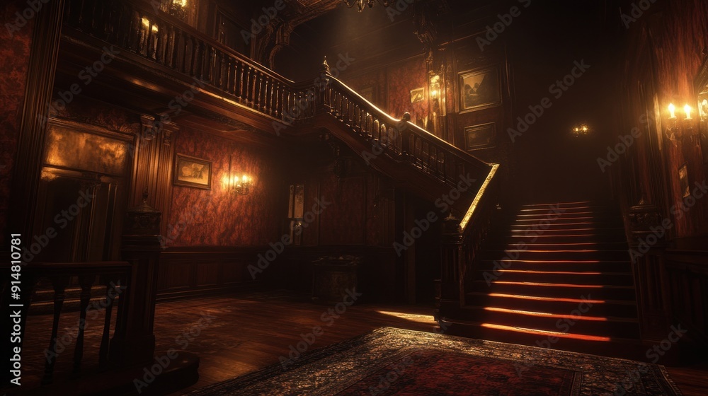 Elegant Grand Staircase in a Mysterious Mansion Elegant Grand Staircase in a Mysterious Mansion