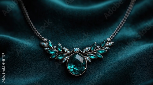 Elegant teal gemstone necklace on luxurious fabric