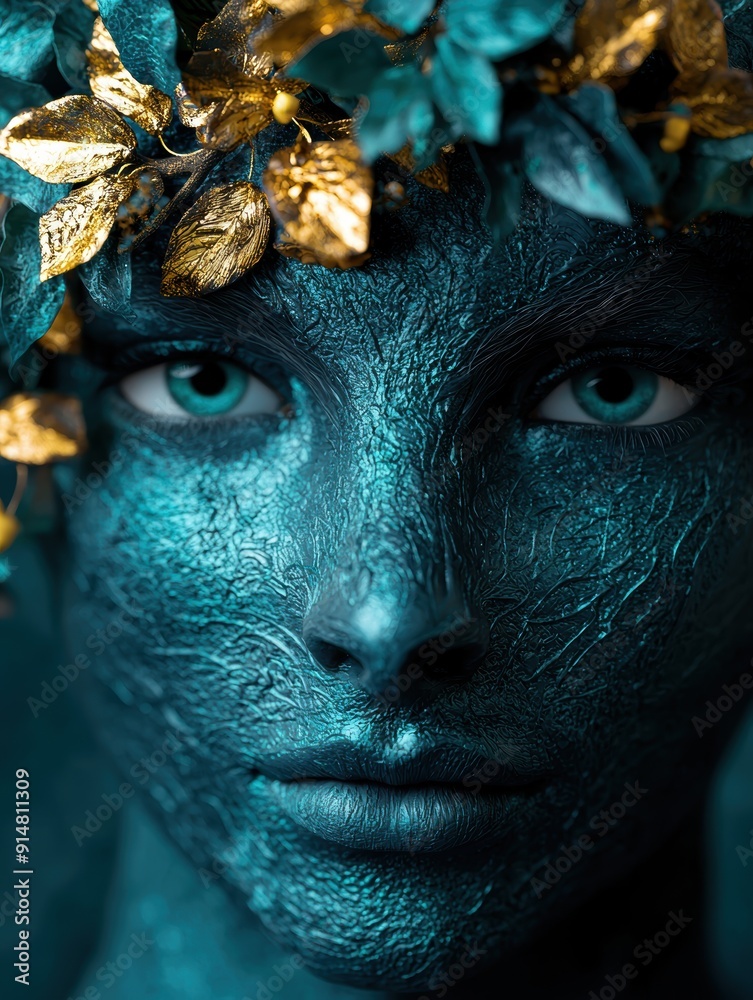 Mystical nature portrait with golden floral elements Mystical nature portrait with golden floral elements