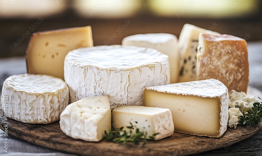 Assortment of Cheeses on a Wooden Board Assortment of Cheeses on a Wooden Board