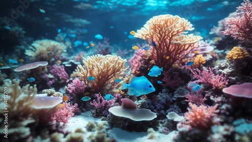 Vivid Coral Reefs, Neon Fish, and Bioluminescent Creatures in Soft Light