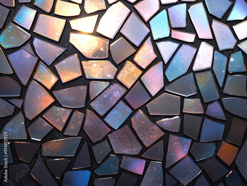 Shattered glass mosaic with iridescent colors