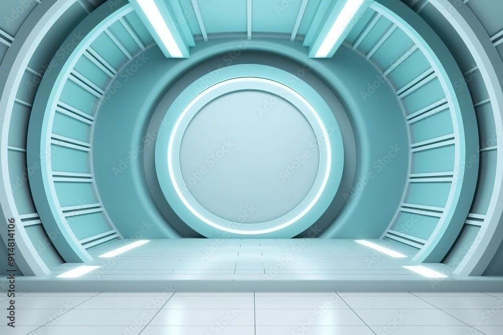 Futuristic interior with circular elements and glowing lights. Futuristic interior with circular elements and glowing lights.