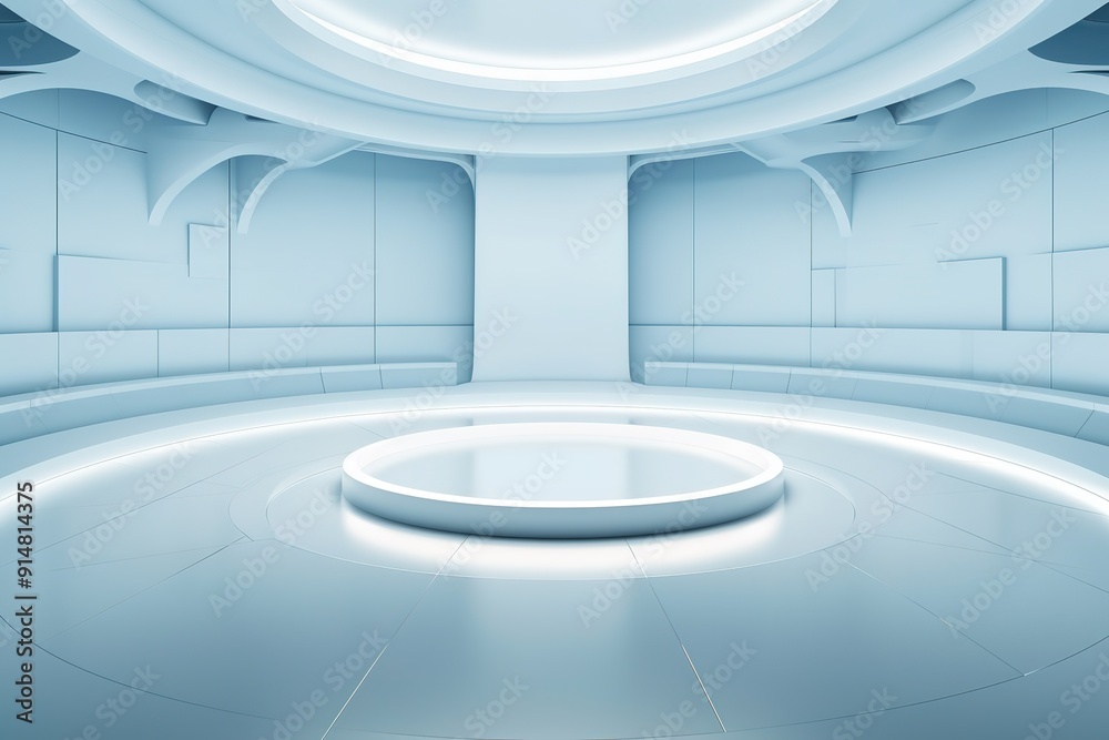 Futuristic interior with circular platform. Futuristic interior with circular platform.