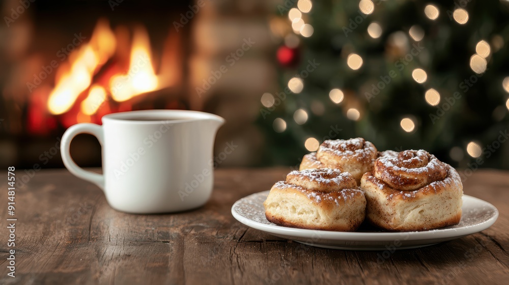 cozy winter scene with hot drink and pastries cozy winter scene with hot drink and pastries