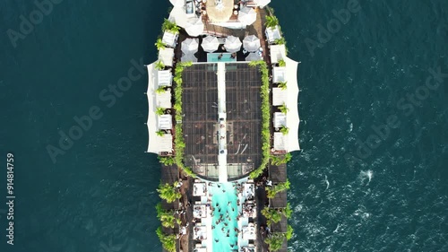 Aerial view of floating beach club in Phuket, Thailand