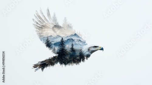 majestic eagle soaring over snowy mountain landscape photo