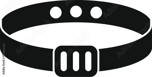 Black leather dog collar with metal buckle fastening is lying flat