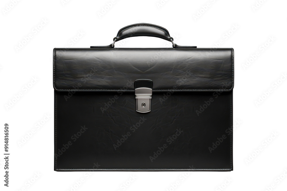A black leather briefcase with a silver clasp A black leather briefcase with a silver clasp