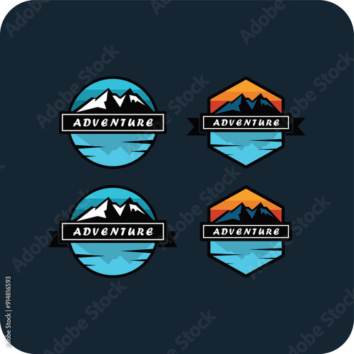 Set Of Mountain Logo Outdoor Adventure, Badges, Banners, Emblem Pro Vector