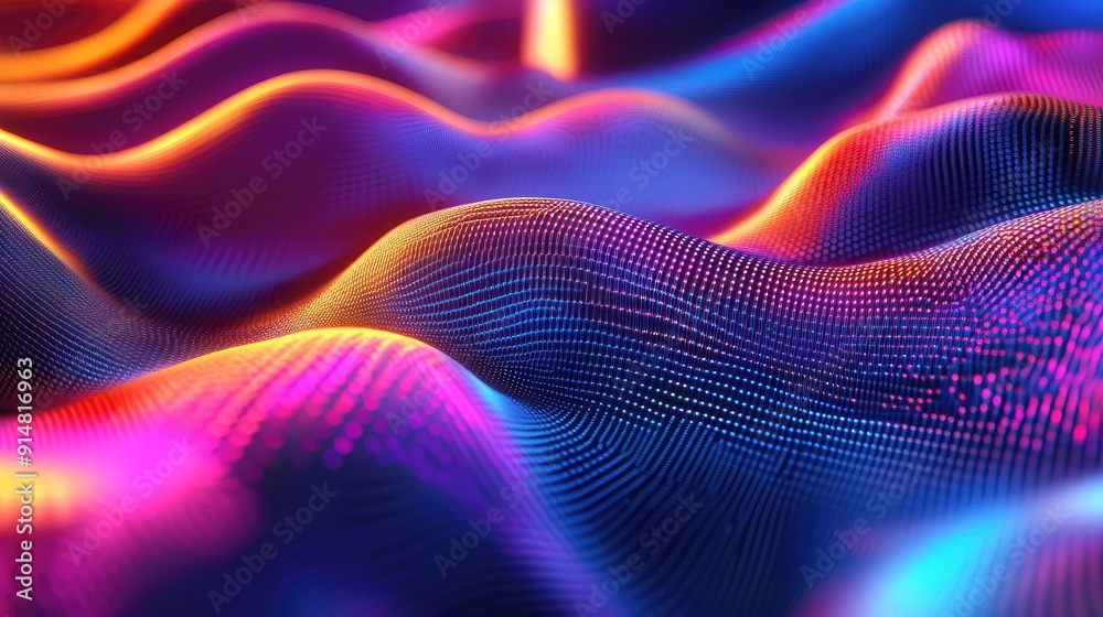 Futuristic 3D background with neon fabric textures and digital effects, advanced textile design Futuristic 3D background with neon fabric textures and digital effects, advanced textile design