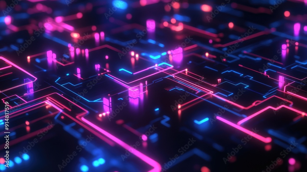 High-tech 3D abstract background with glowing circuits and data streams, futuristic design High-tech 3D abstract background with glowing circuits and data streams, futuristic design