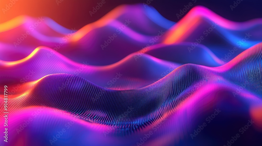 Obraz premium Innovative 3D technology background with digital waves and vibrant neon colors, advanced design