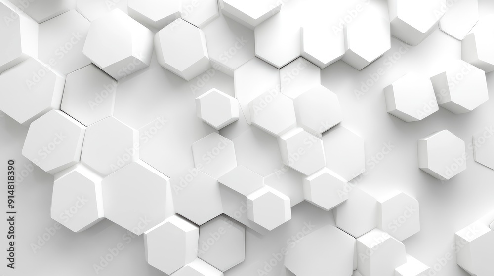 Minimalist 3D background with white hexagons and clean lines, sleek modern design