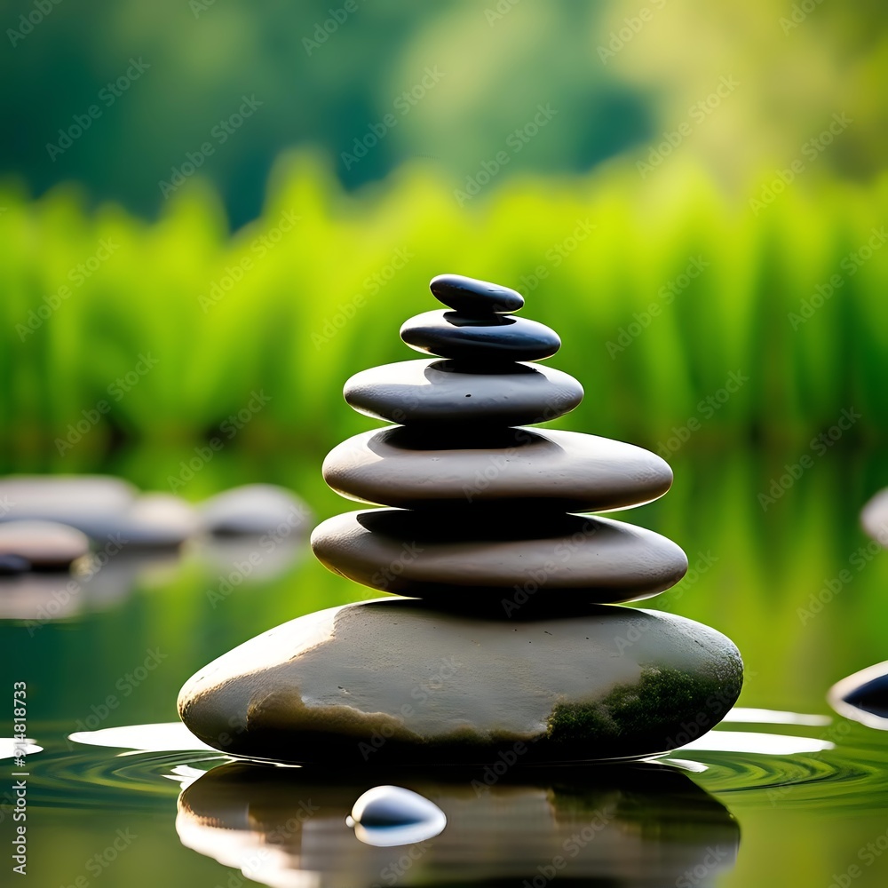 Simplistic Beauty, Macro View of Piled Stones on Gently Rippled Lake, All Elements Isolated Simplistic Beauty, Macro View of Piled Stones on Gently Rippled Lake, All Elements Isolated