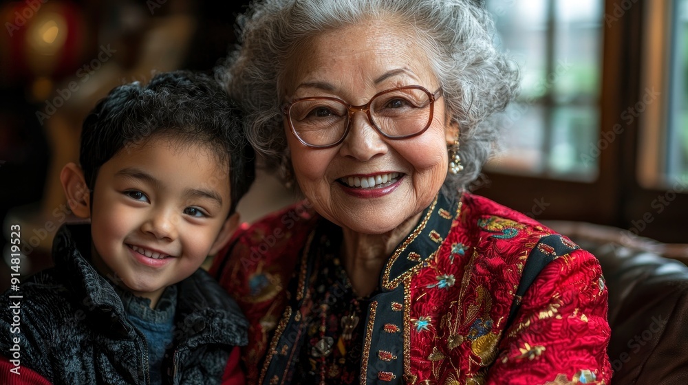 Chinese New Year: Indian Senior Woman Interacting With Her Biracial Grandchildren Chinese New Year: Indian Senior Woman Interacting With Her Biracial Grandchildren
