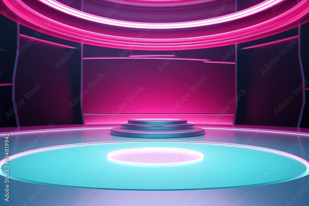 Futuristic platform with neon lighting and circular design. Futuristic platform with neon lighting and circular design.