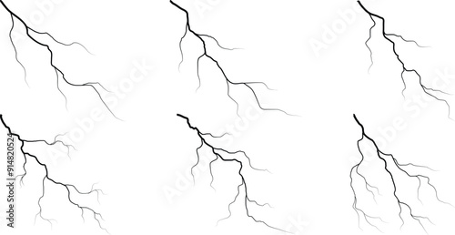 Vector lightning silhouettes set. Thunderstorm design. Vector illustration
