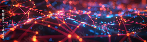 Abstract 3D Network with Red and Blue Lights Illustration