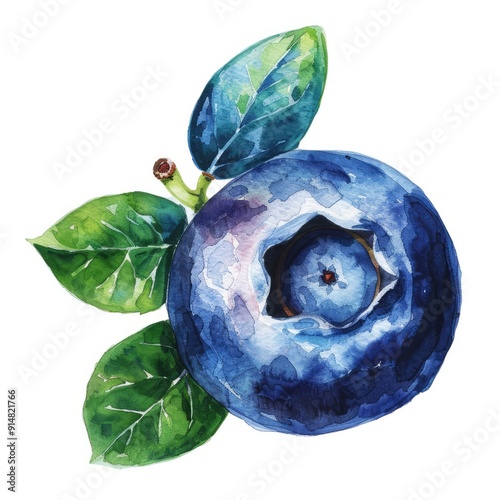 watercolor painting of a blueberry, on isolated white background