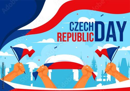 Happy Czech Republic National Day Vector Illustration on September 28th with a Waving Flag in Celebrations and Festivals Flat Style Cartoon Background