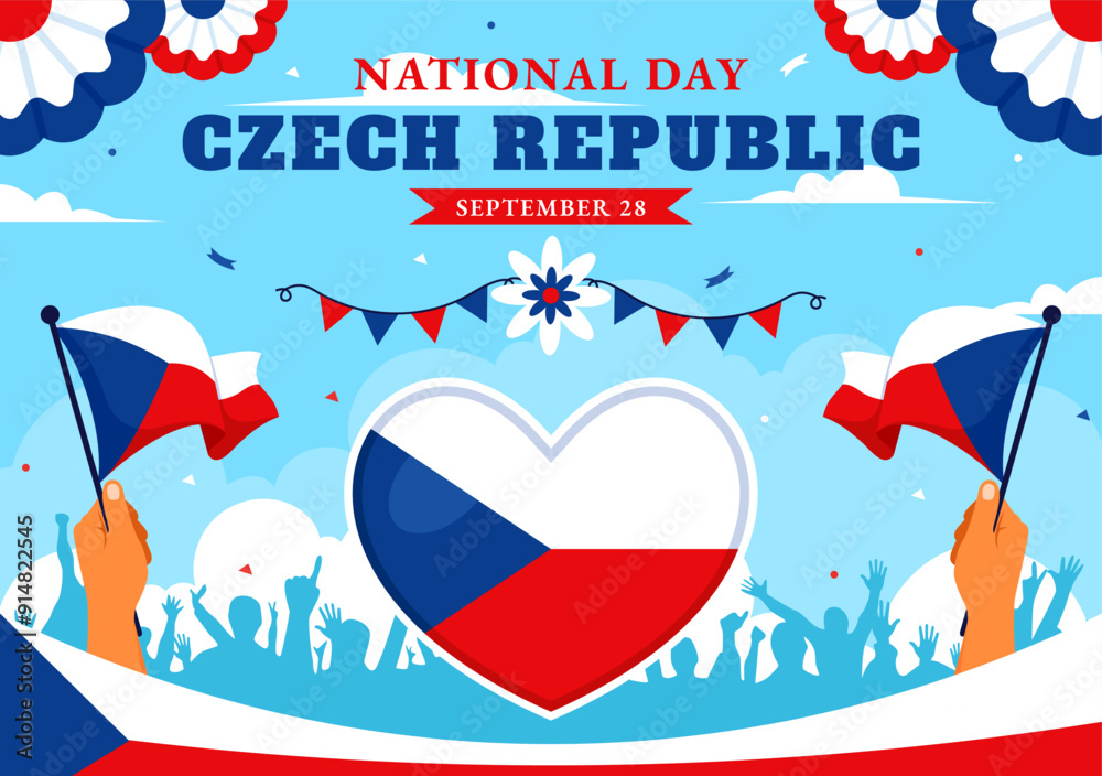 Obraz premium Happy Czech Republic National Day Vector Illustration on September 28th with a Waving Flag in Celebrations and Festivals Flat Style Cartoon Background