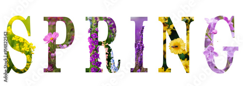 text from spring flowers isolated on white 