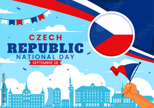 Happy Czech Republic National Day Vector Illustration on September 28th with a Waving Flag in Celebrations and Festivals Flat Style Cartoon Background