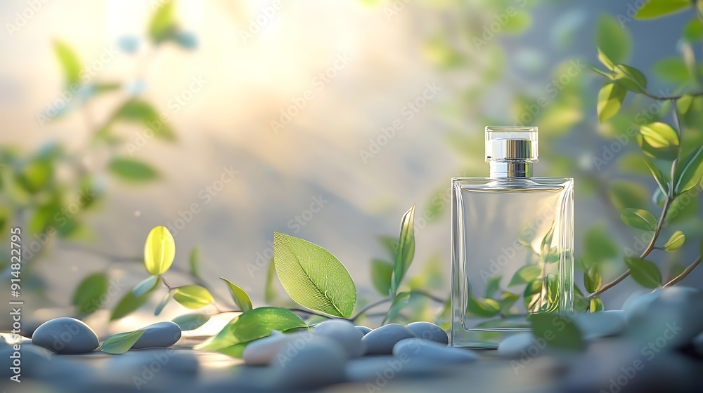 Perfume Bottle in a Tranquil Garden Setting Perfume Bottle in a Tranquil Garden Setting