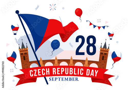 Happy Czech Republic National Day Vector Illustration on September 28th with a Waving Flag in Celebrations and Festivals Flat Style Cartoon Background