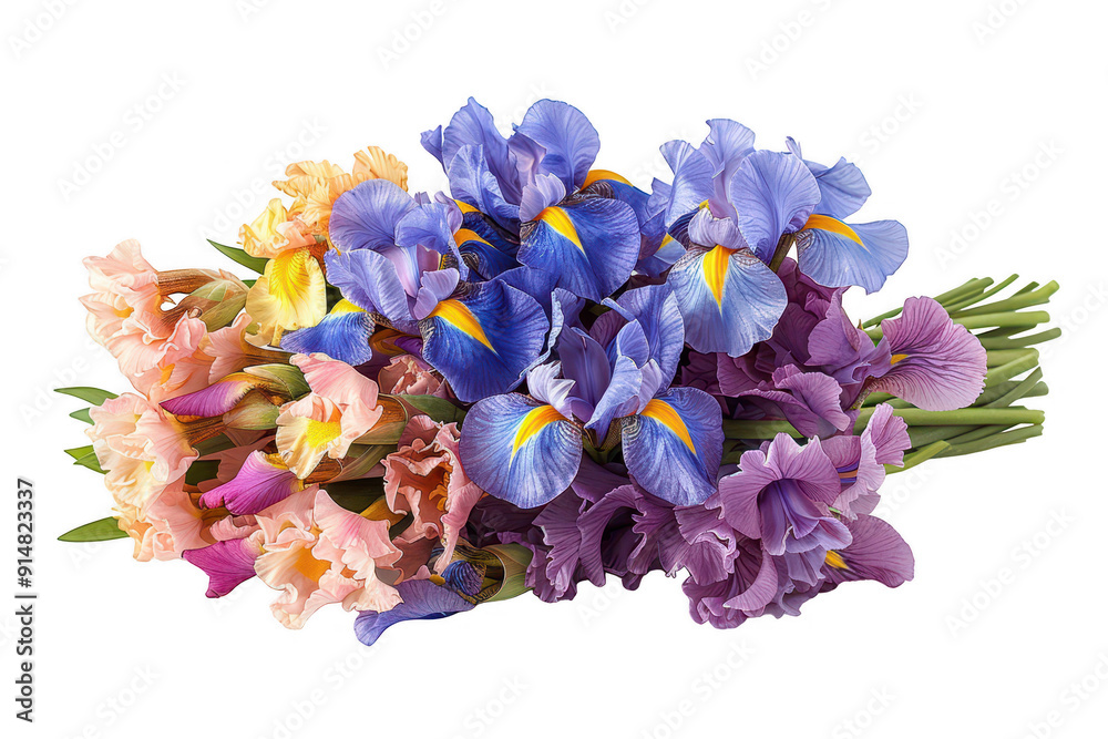 Obraz premium A bouquet of flowers with a mix of colors including pink, blue, and yellow