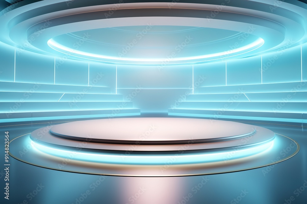 Futuristic podium with neon lights. Futuristic podium with neon lights.