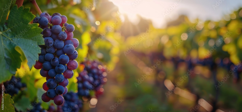 Ripe Grapes Hanging on a Vine in a Vineyard Ripe Grapes Hanging on a Vine in a Vineyard