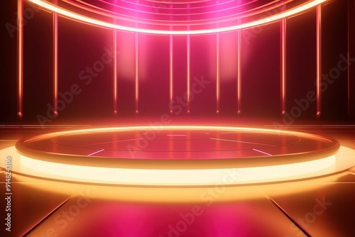 Futuristic product display with glowing neon light.