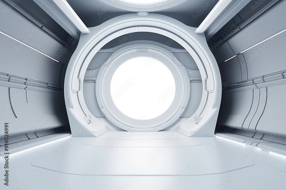 Obraz premium Futuristic white interior with a round opening.