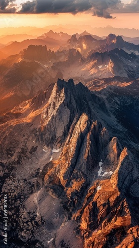 Golden Sunset Over Rugged Mountain Range