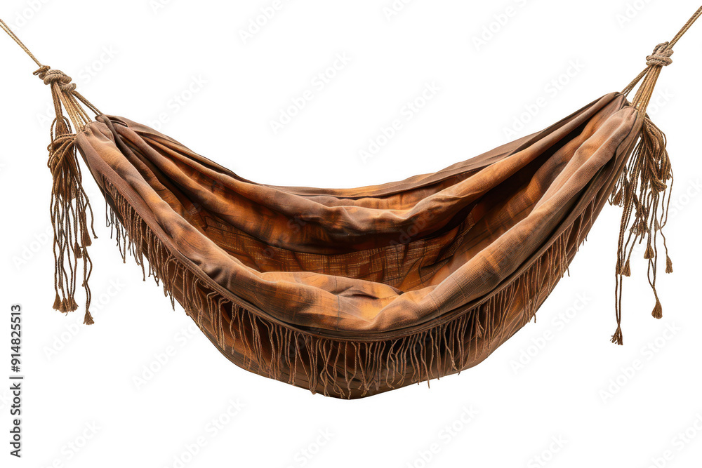 Obraz premium A brown and white striped hammock with fringes hanging from it