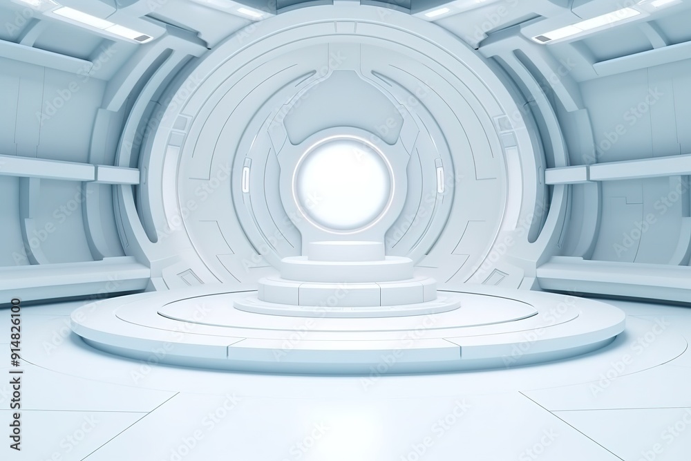 Obraz premium Futuristic white platform in a circular room.