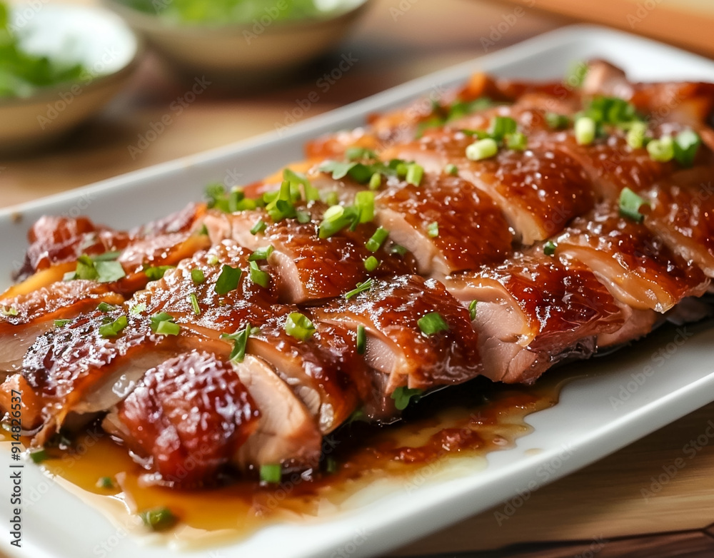 Roasted duck serve on white plate. Roasted duck serve on white plate.