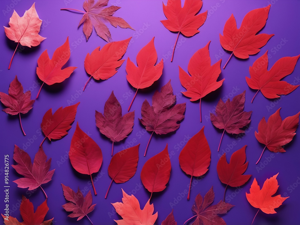 abstract dry red metallic leaves on violet background with neon light abstract dry red metallic leaves on violet background with neon light