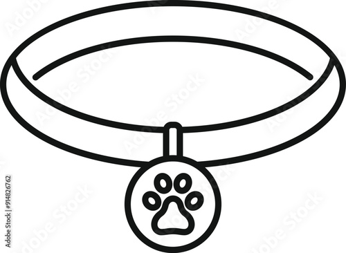 Dog collar with paw print tag icon, thin line style